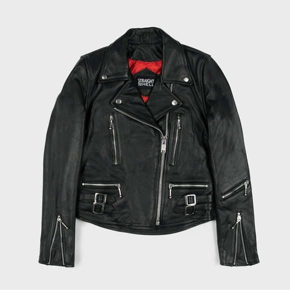 Straight To Hell Women's Black Biker Leather Jacket - Picture 5 of 5